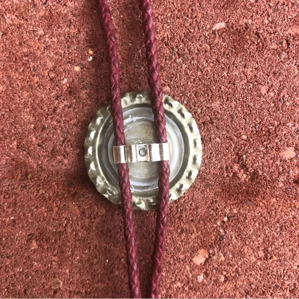 Topo Chico Bottle cap Bolo Tie Bamboo Tips maroon cord bamboo tips unique gift - Picture 3 of 4